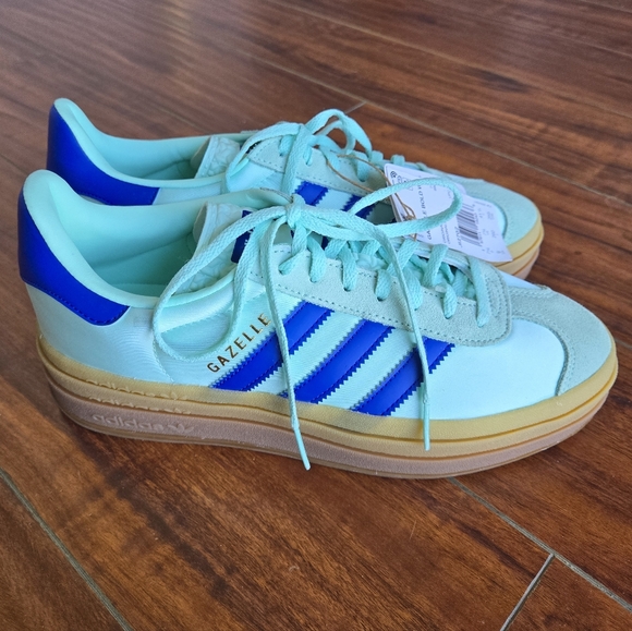 Adidas Originals Women's Gazelle Bold Platform Shoes Clear Mint Blue Stripe 9 - Picture 4 of 11